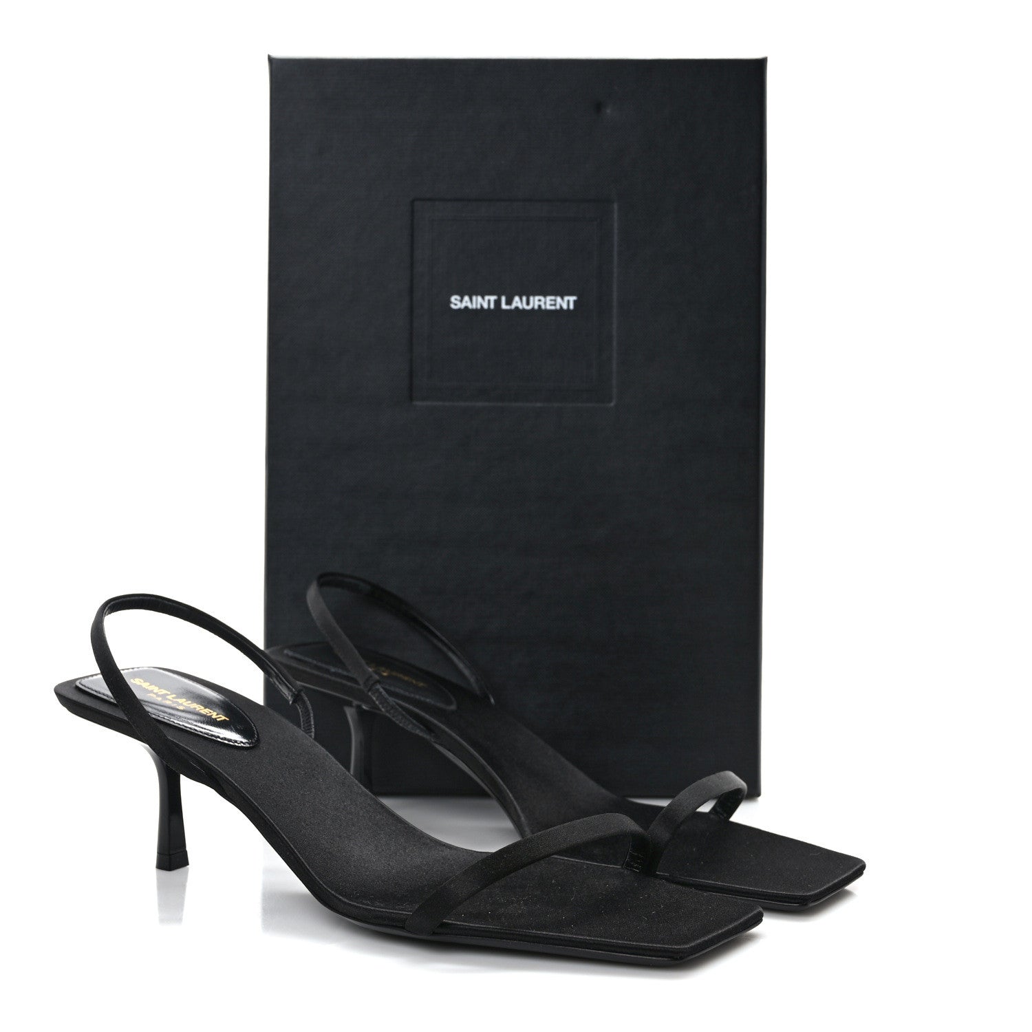 Saint Laurent Satin Slingback Jaspe 55 Sandals 40 Black 8 of 8