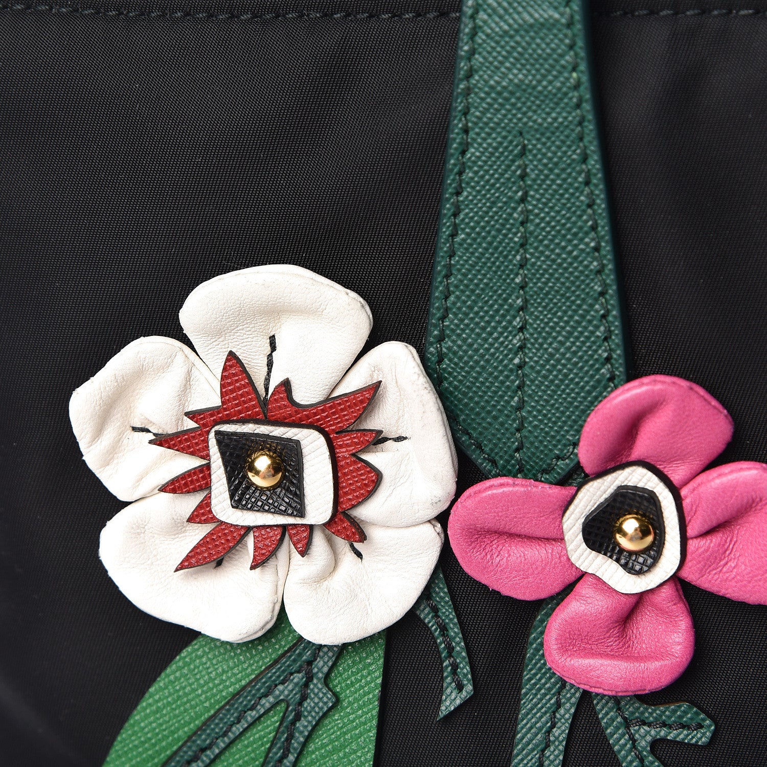 希少 プラダ PRADA TESSUTO FIORI レザーフラワー トート Prada Nylon Tessuto Flower Medium Shopping Tote Bag Black 496157