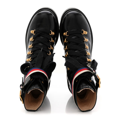 Gucci Calfskin Sylvie Web Womens Lace Up Combat Boots 38 Black 2 of 11