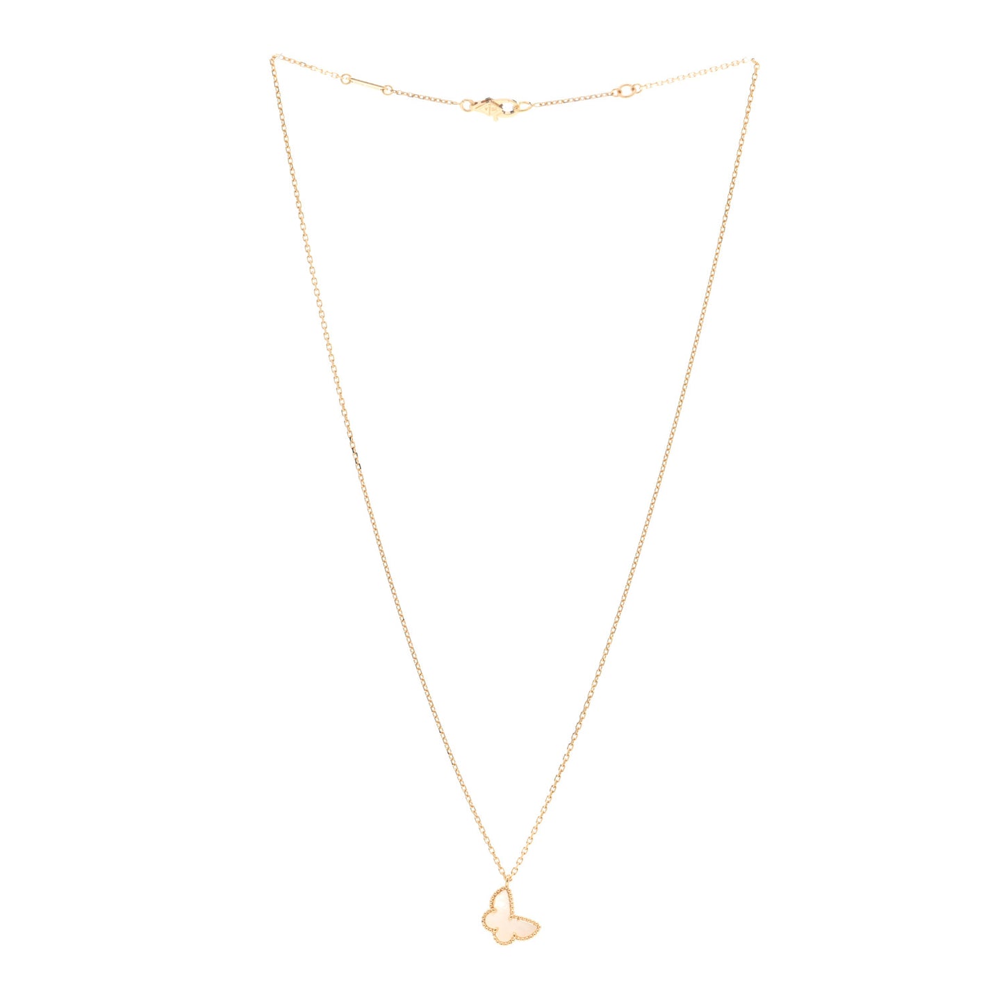 18K Yellow Gold Mother of Pearl Sweet Alhambra Butterfly Pendant Necklace
