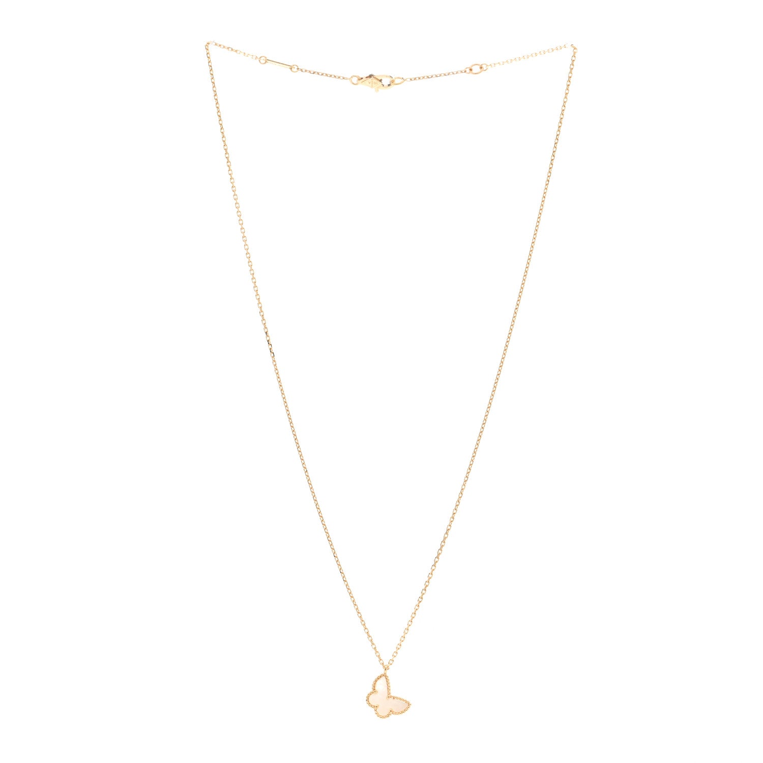 Van Cleef & Arpels 18K Yellow Gold Mother of Pearl Sweet Alhambra Butterfly Pendant Necklace 3 of 6
