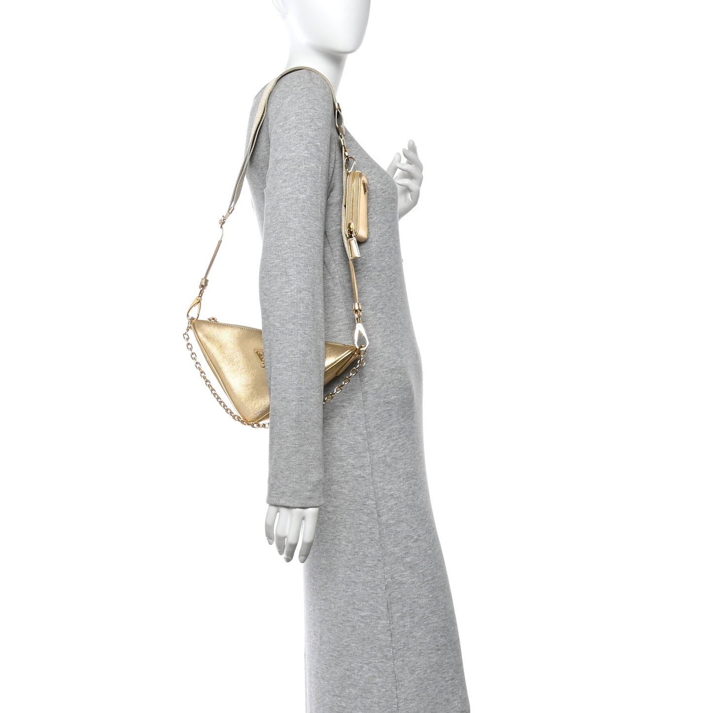 Saffiano Lux Triangle Shoulder Bag Platino