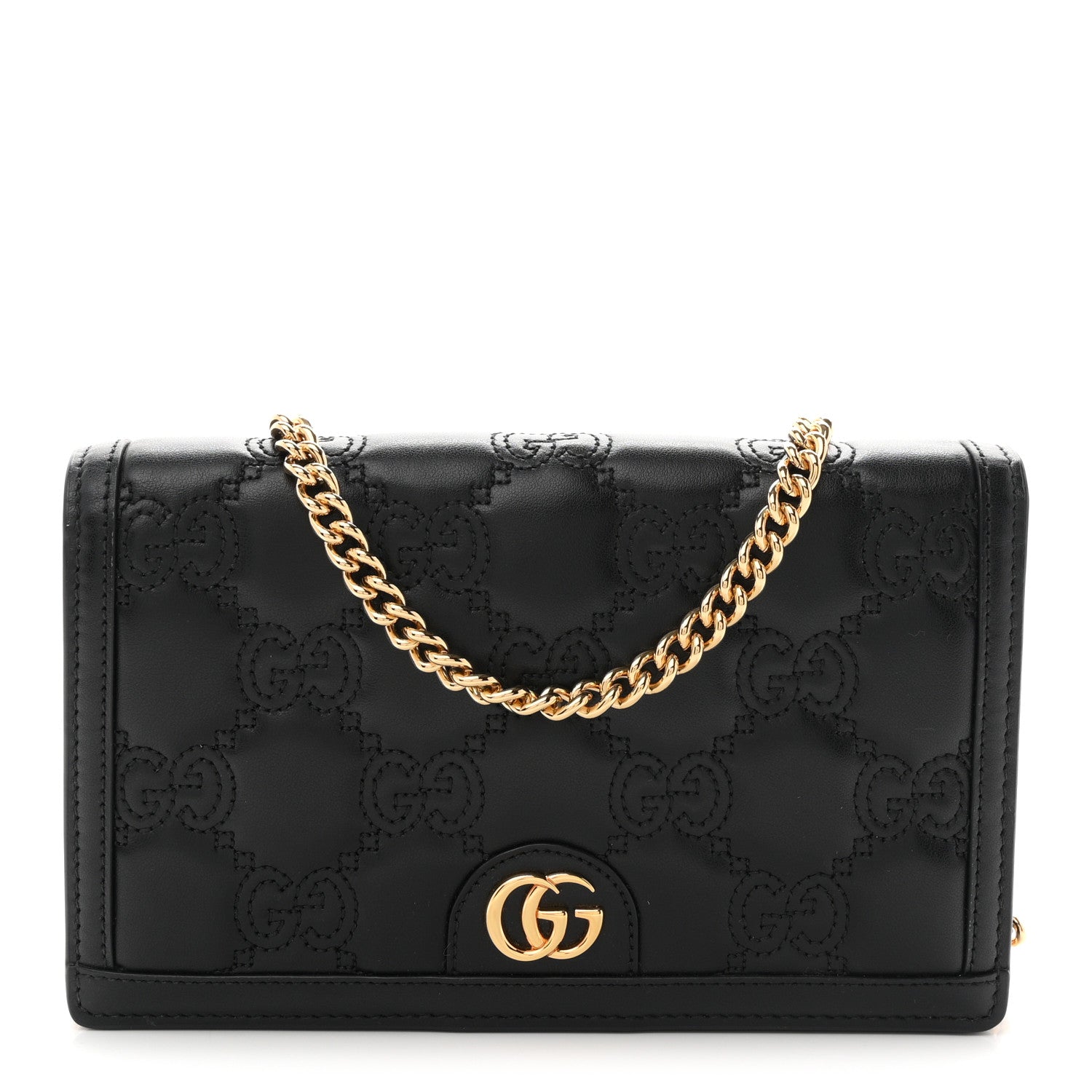 Gucci Calfskin GG Matelasse Chain Wallet Black 1 of 10