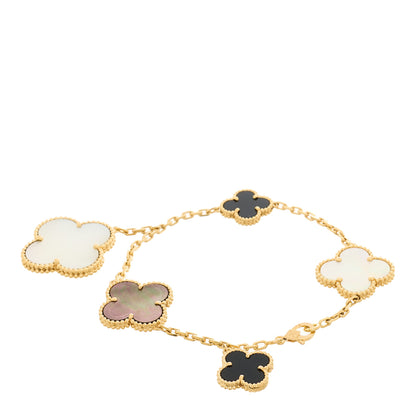 Van Cleef & Arpels 18K Yellow Gold Grey Mother of Pearl Black Onyx 5 Motifs Magic Alhambra Bracelet 2 of 4