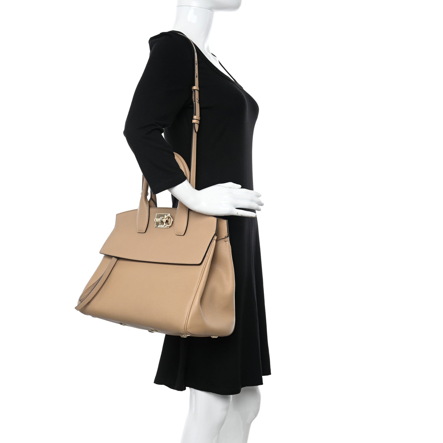 Salvatore Ferragamo Calfskin The Studio Bag Almond 2 of 12