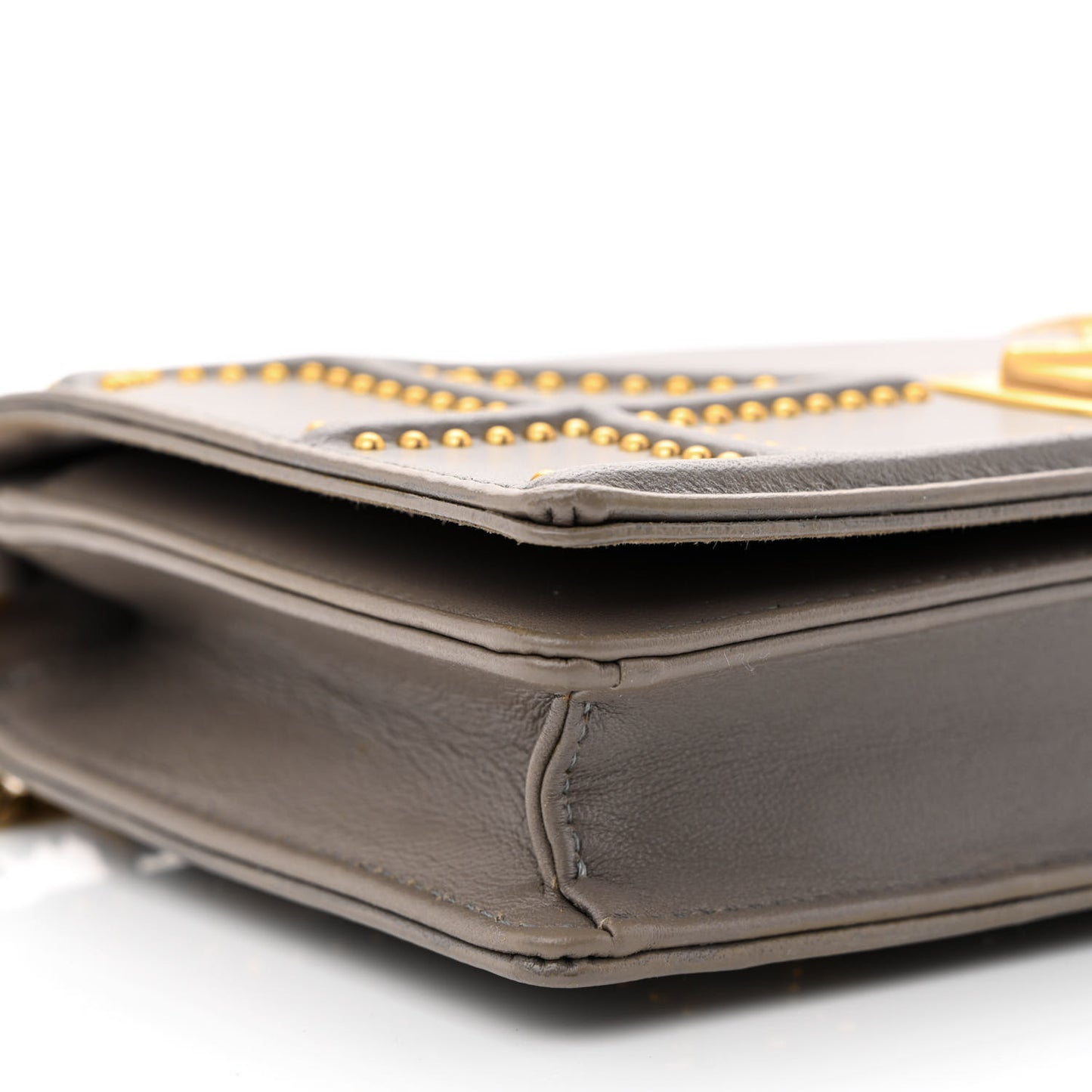 Calfskin Studded Diorama Wallet on Chain Pouch Grey
