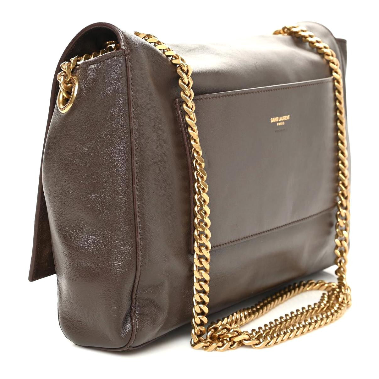 Saint Laurent Smooth Calfskin Suede Medium Reversible Monogram Kate Satchel Military Brown 3 of 15