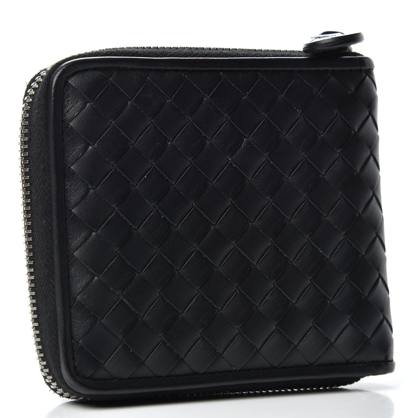 Nappa Intrecciato Zip Around Compact Wallet Black