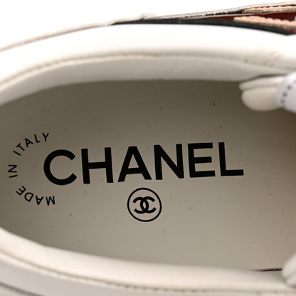 Chanel Calfskin Patent Womens CC Sneakers 37 White Burgundy Beige 7 of 10