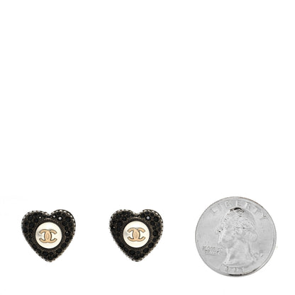 Chanel Pearl Crystal CC Heart Earrings Gold Black 2 of 4