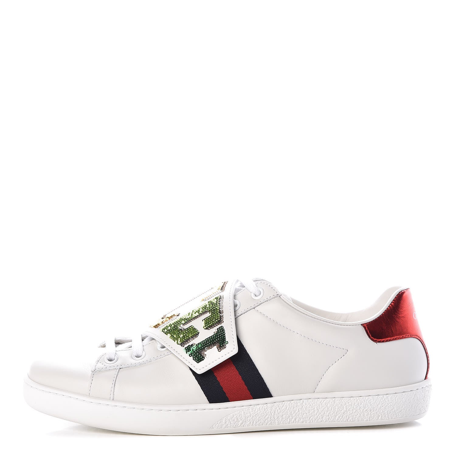 Gucci Calfskin Sequins Web Game Logo Womens Ace Sneakers 39.5 White 1 of 8
