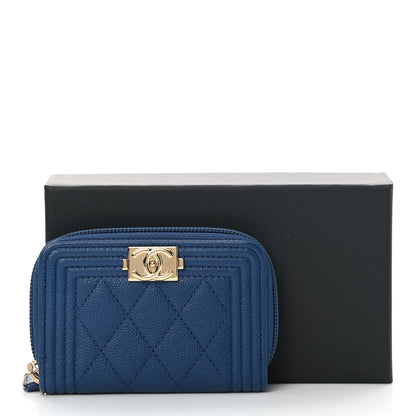 Chanel Caviar Quilted Boy Zip Around Coin Purse Wallet Dark Blue 8 of 8