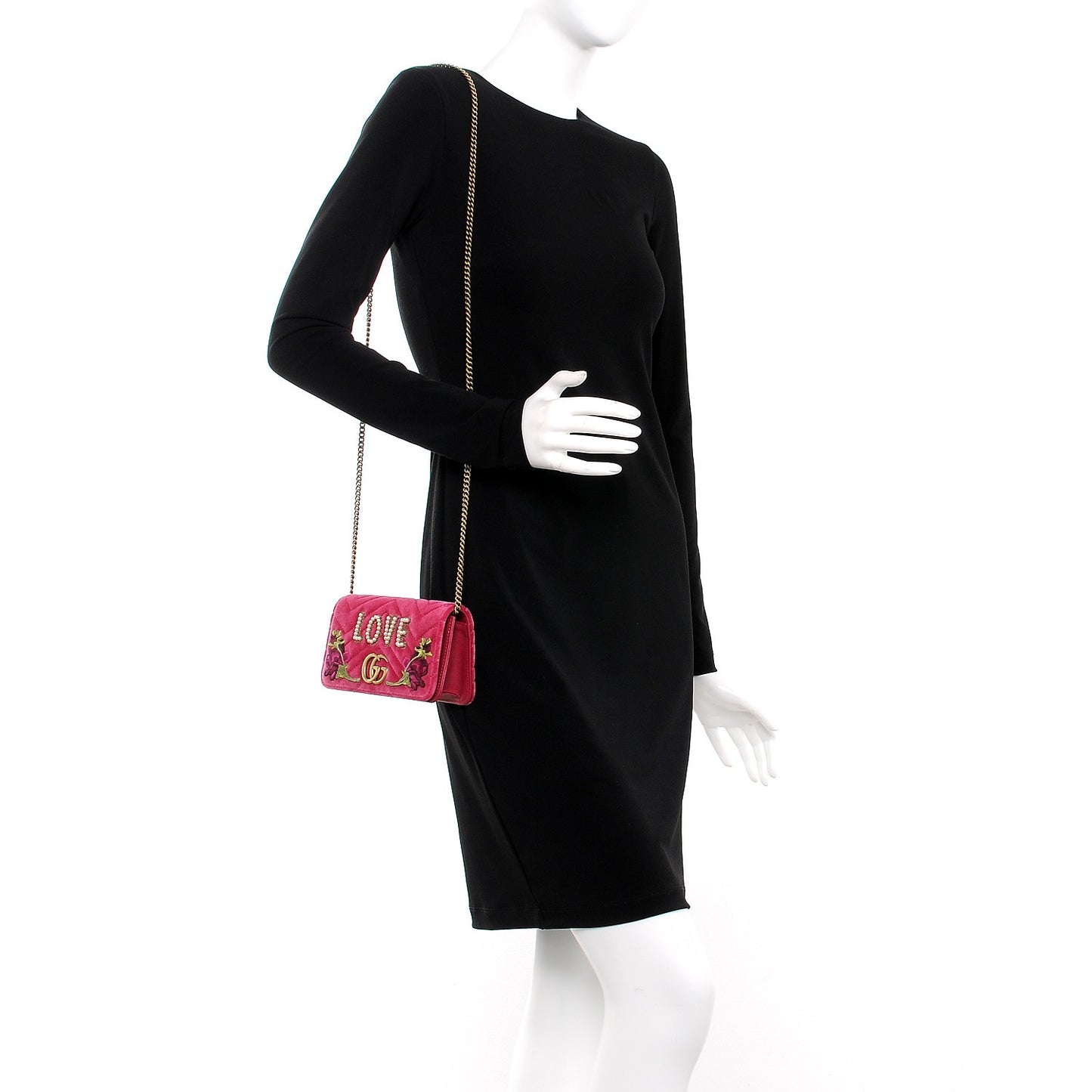 Velvet Matelasse Love Embroidered GG Marmont Mini Bag Light Raspberry Rose