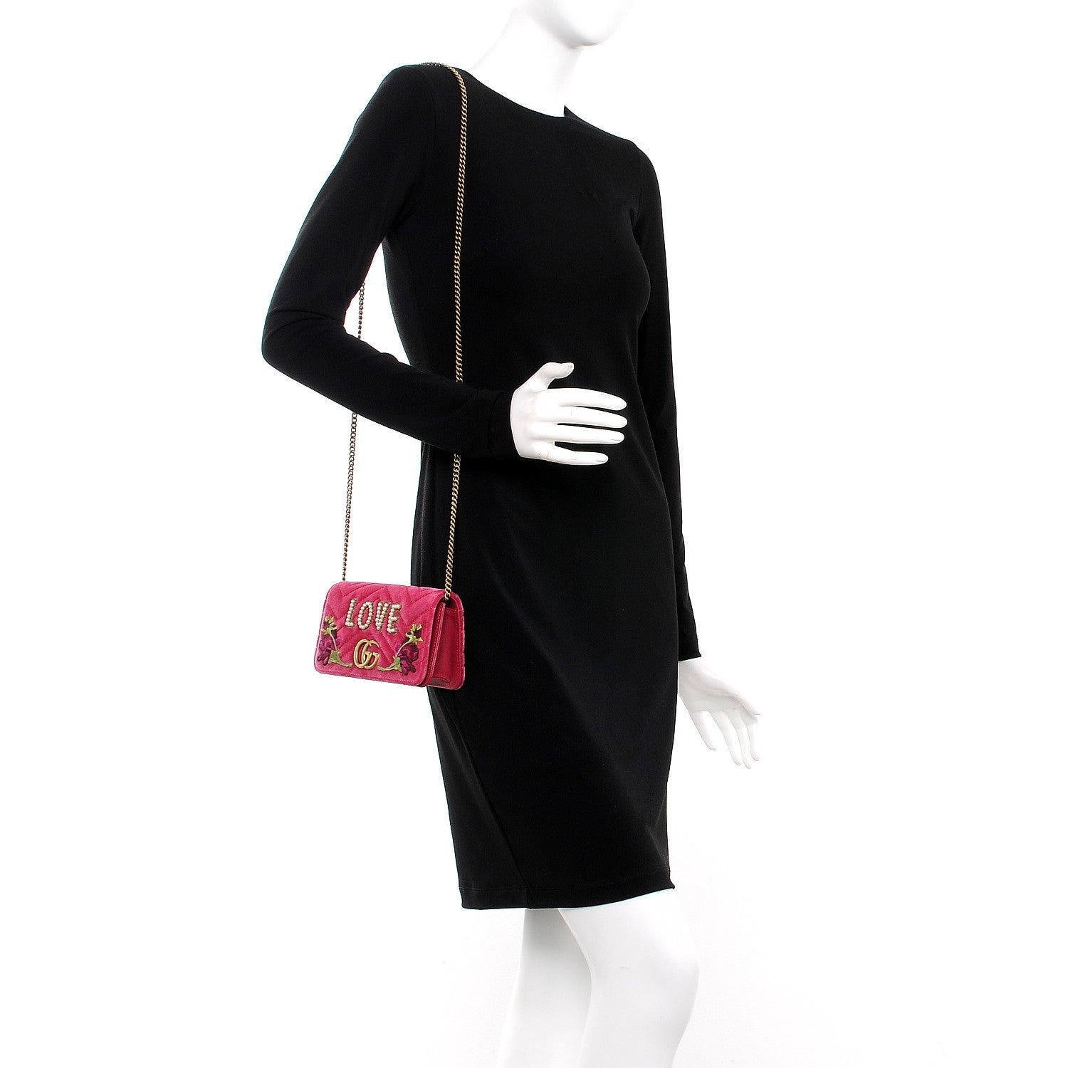 Gucci Velvet Matelasse Love Embroidered GG Marmont Mini Bag Light Raspberry Rose 2 of 7