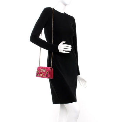 Gucci Velvet Matelasse Love Embroidered GG Marmont Mini Bag Light Raspberry Rose 2 of 7