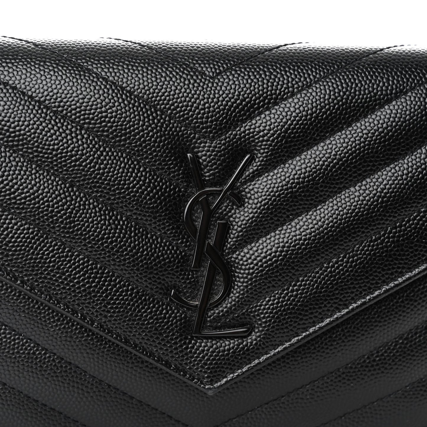 Grain De Poudre Matelasse Chevron Monogram Monochrome Envelope Chain Wallet Black