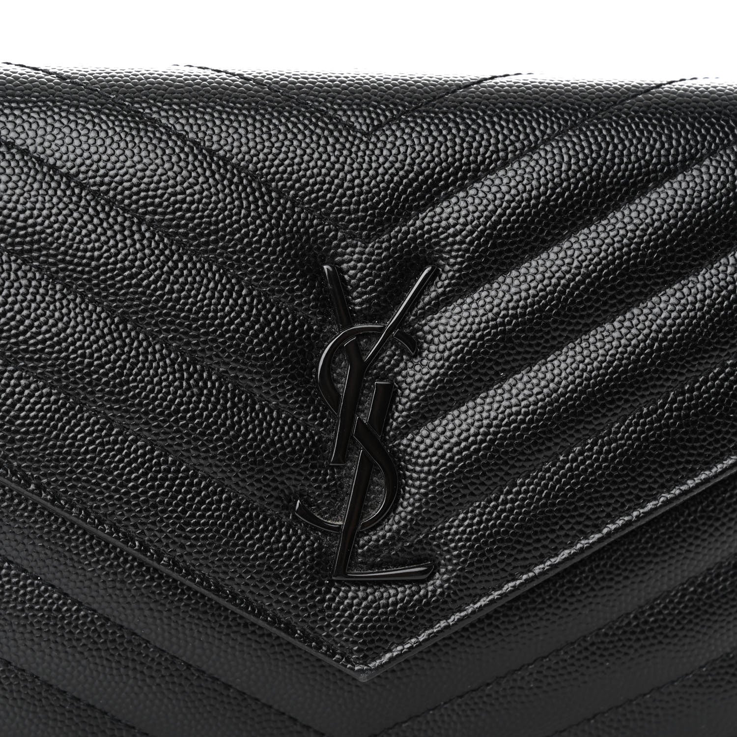 Saint Laurent Grain De Poudre Matelasse Chevron Monogram Monochrome Envelope Chain Wallet Black 7 of 9