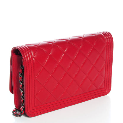 Chanel Lambskin Quilted Boy Wallet On Chain WOC Red 3 of 8