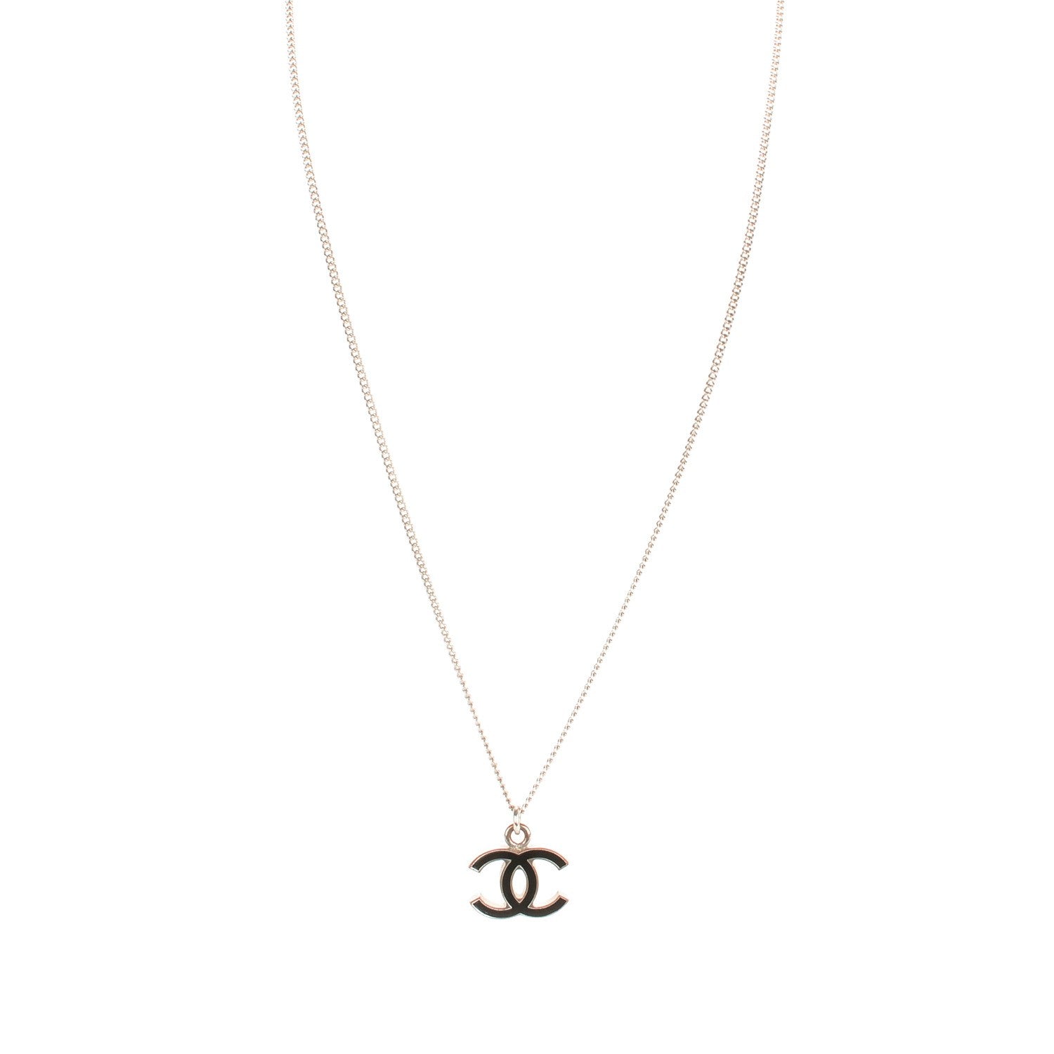 Chanel Enamel CC Necklace Black Silver 1 of 5