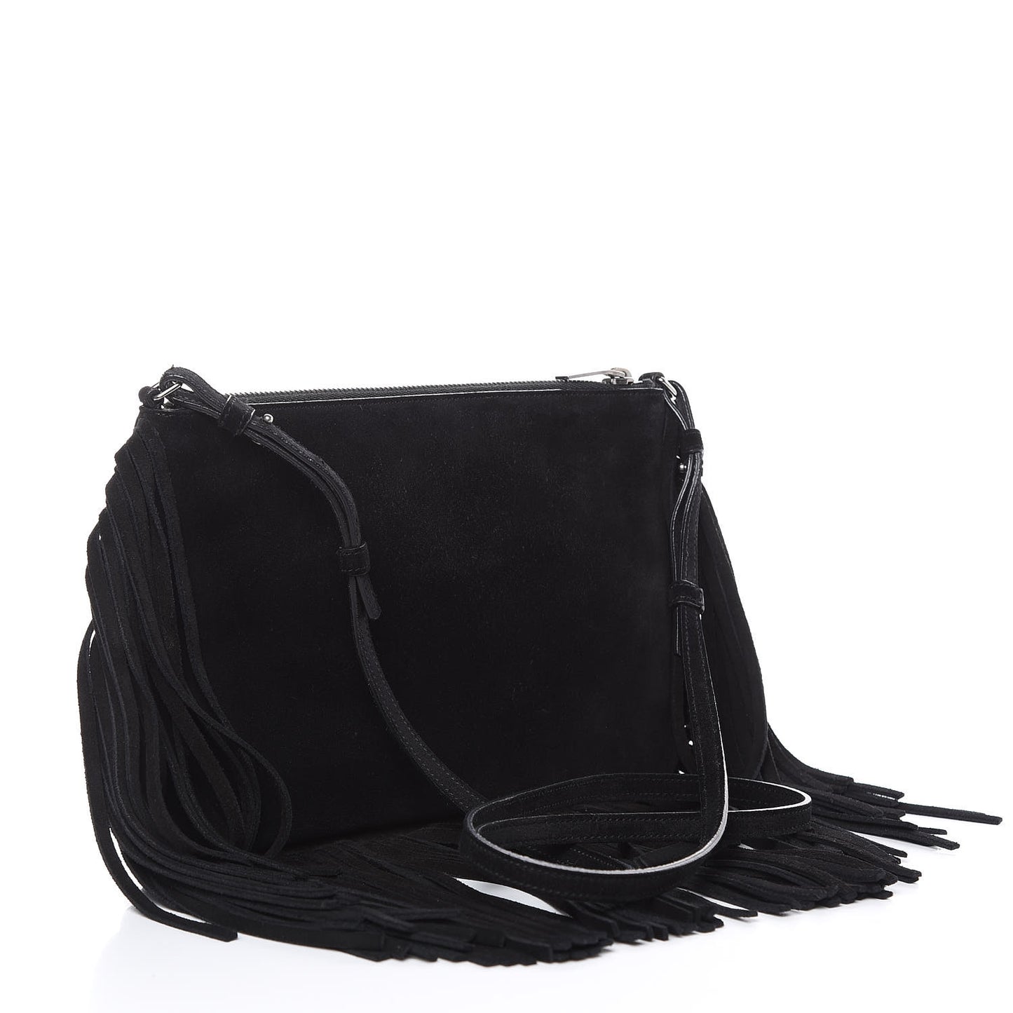 Suede Calfskin Small Fringe Crossbody Bag Black