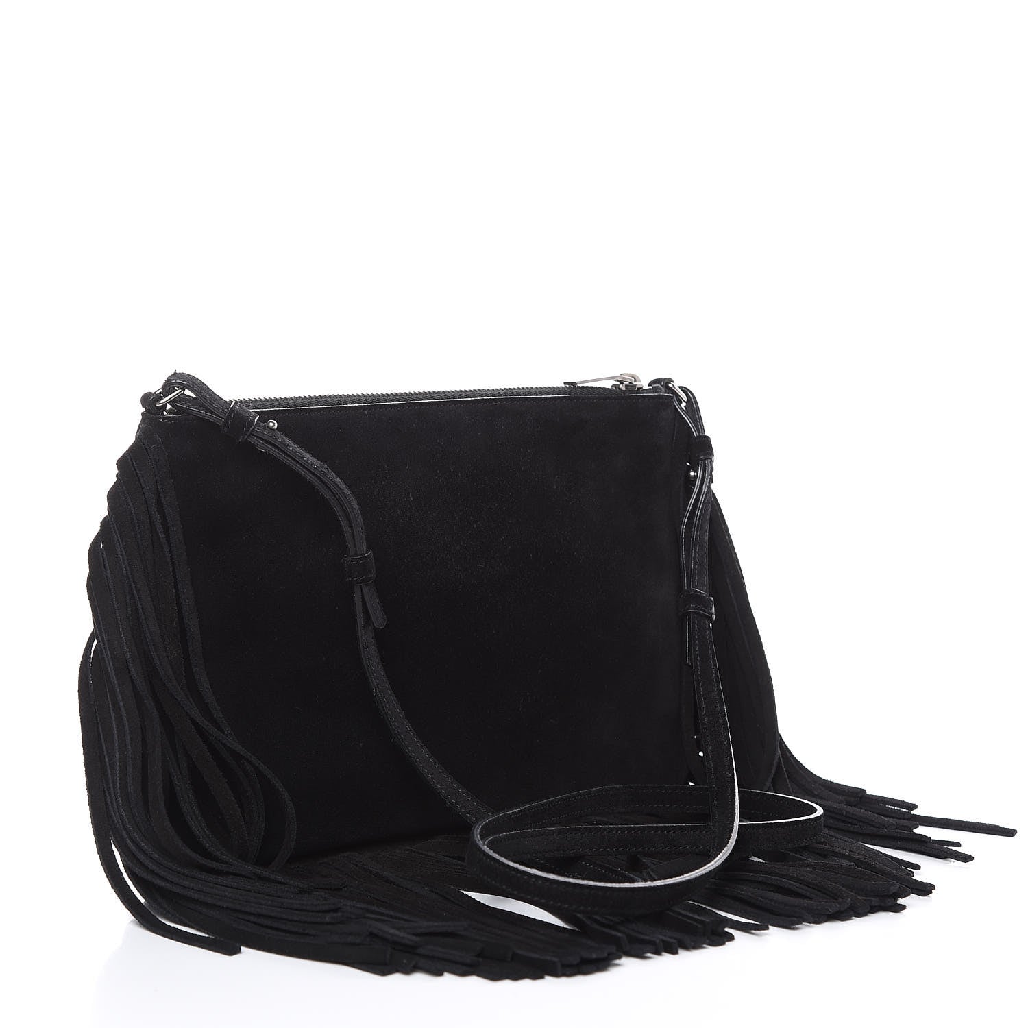 Saint Laurent Suede Calfskin Small Fringe Crossbody Bag Black 3 of 8