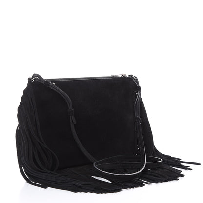 Saint Laurent Suede Calfskin Small Fringe Crossbody Bag Black 3 of 8