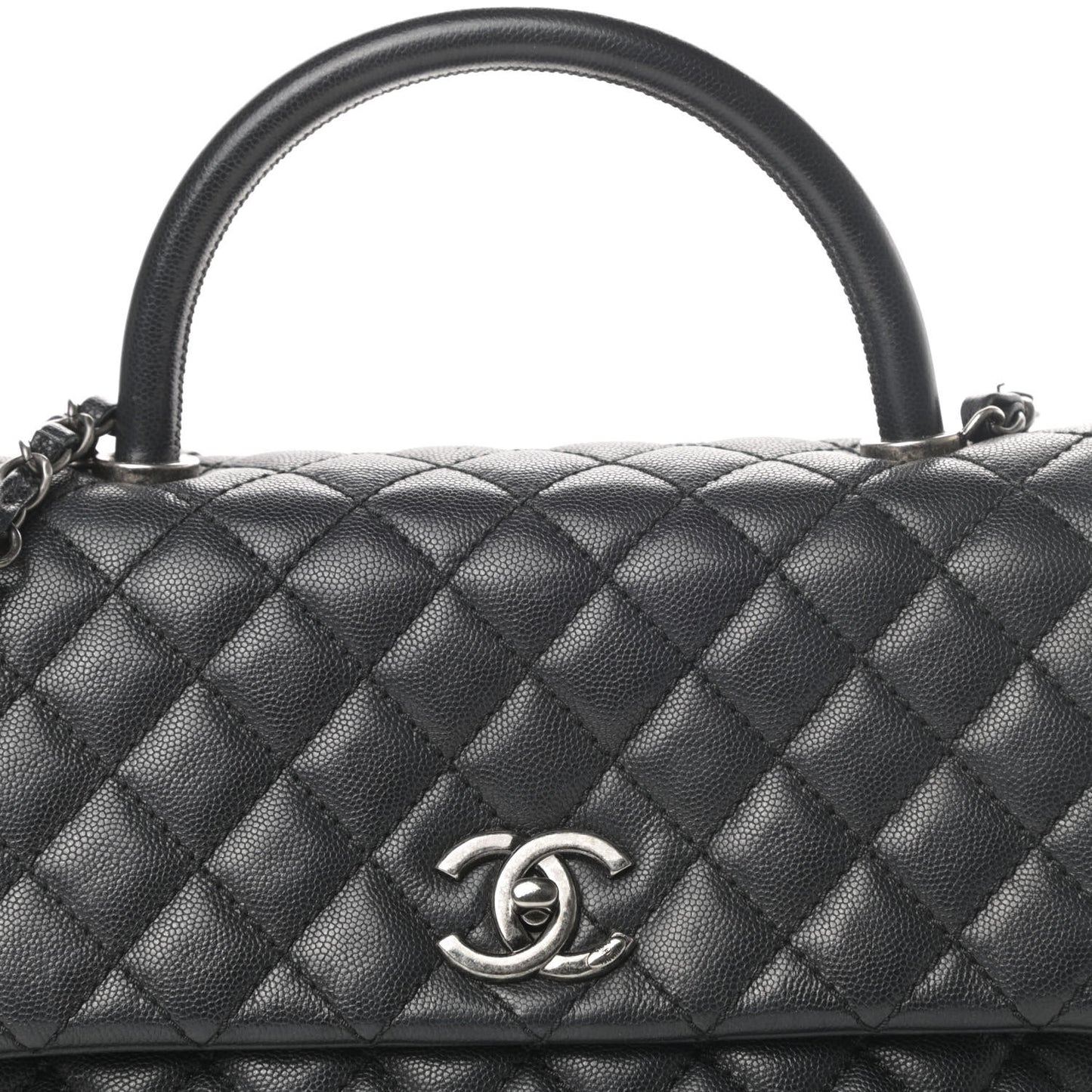 Caviar Quilted Small Coco Handle Flap Black