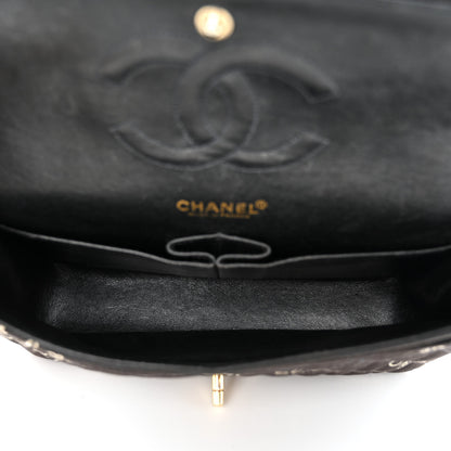 Chanel Canvas Coco Printed Quilted Medium Double Flap Black White 5 of 12