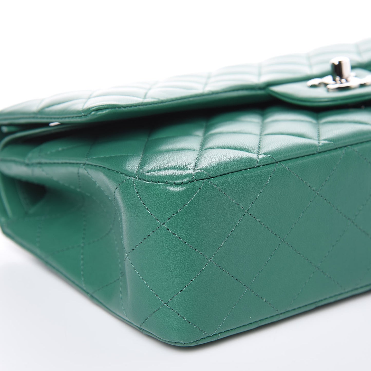 Lambskin Quilted Medium Double Flap Green