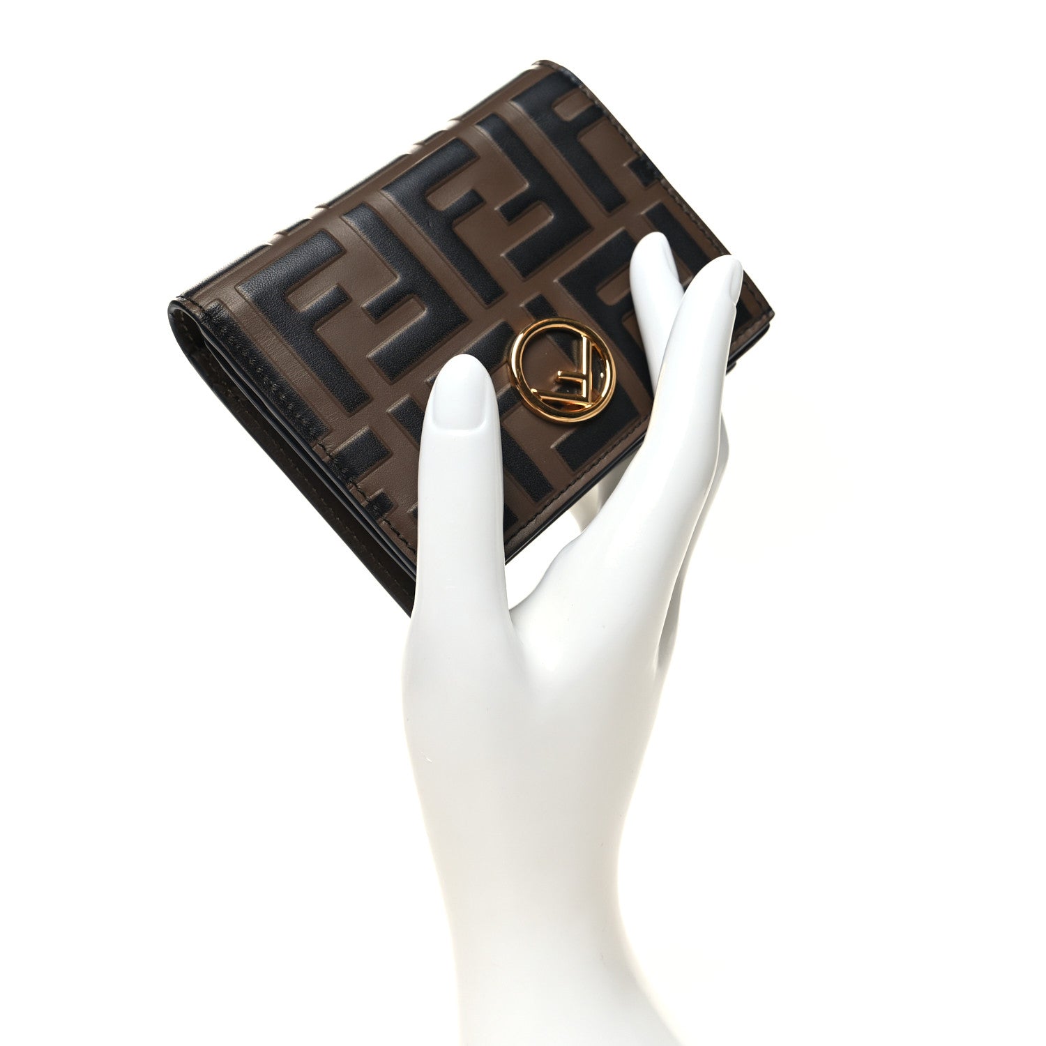 Fendi Calfskin FF 1974 Embossed Small Wallet Maya Black 2 of 9