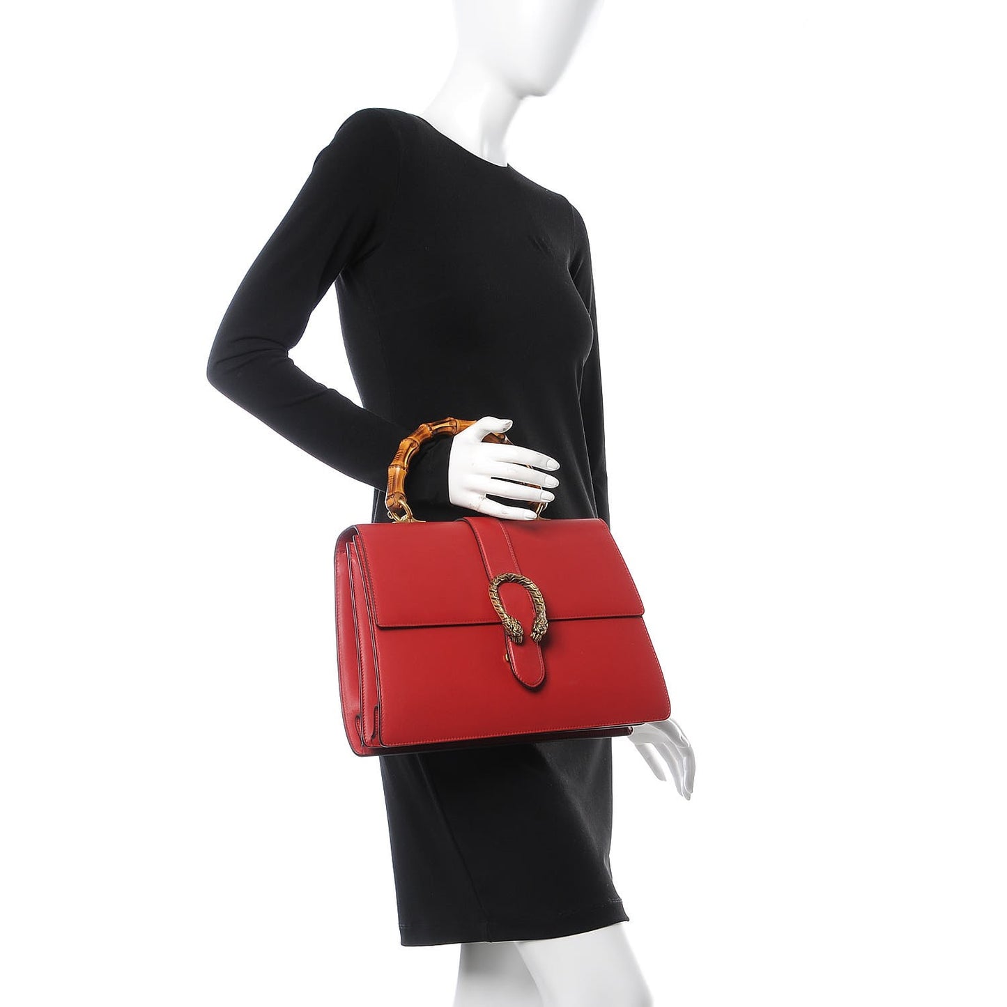 Moon Calfskin Web Large Dionysus Bamboo Top Handle Bag Hibiscus Red