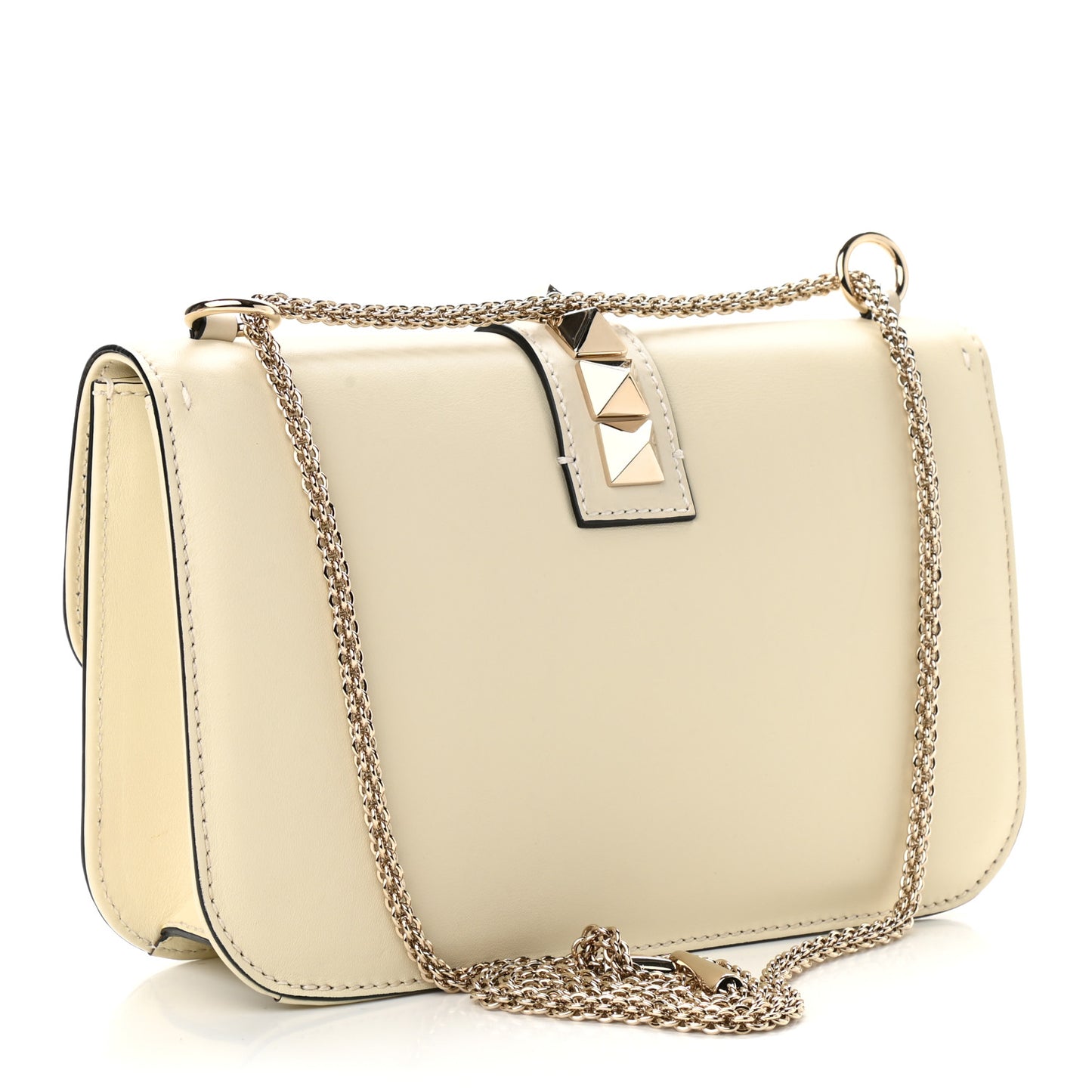 Vitello Medium Glam Lock Rockstud Flap Light Ivory