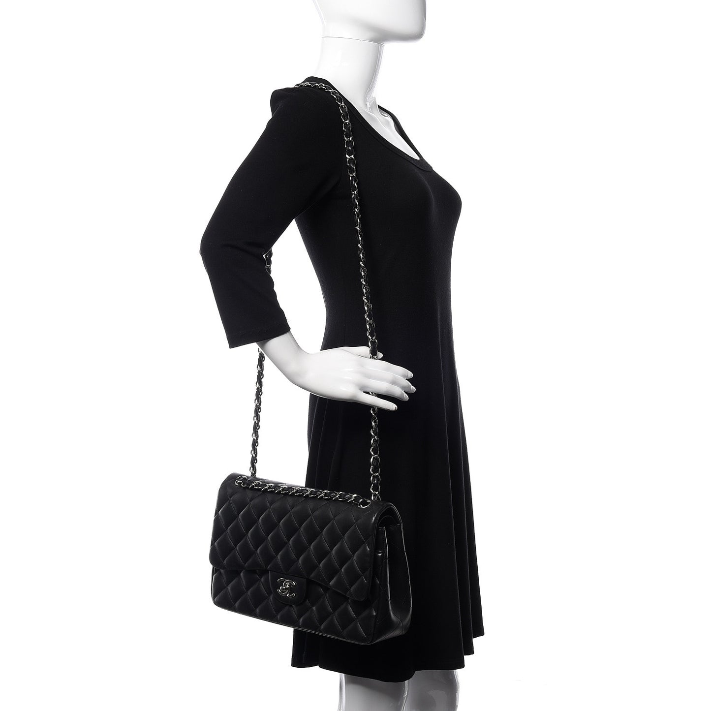 Lambskin Quilted Jumbo Double Flap Black