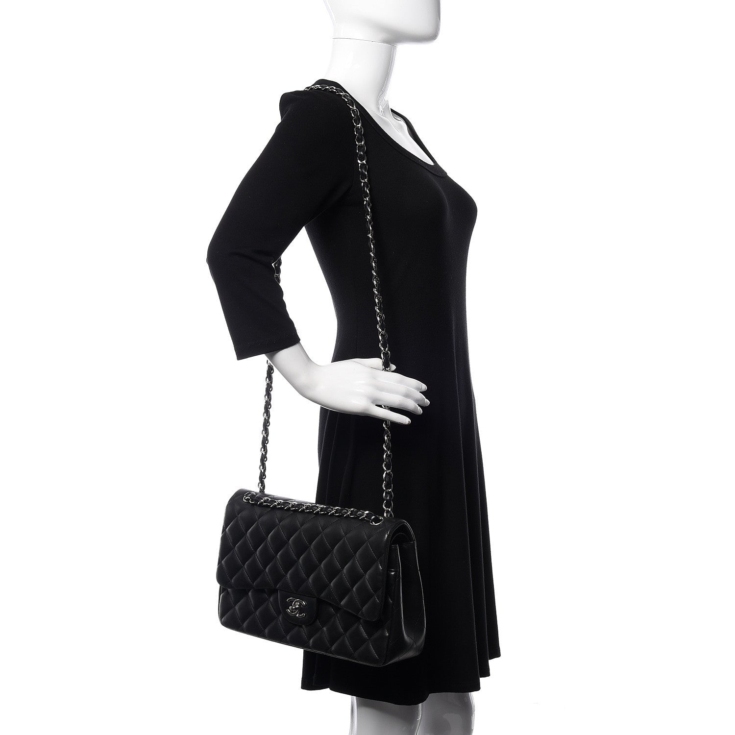 Chanel Lambskin Quilted Jumbo Double Flap Black 2 of 12