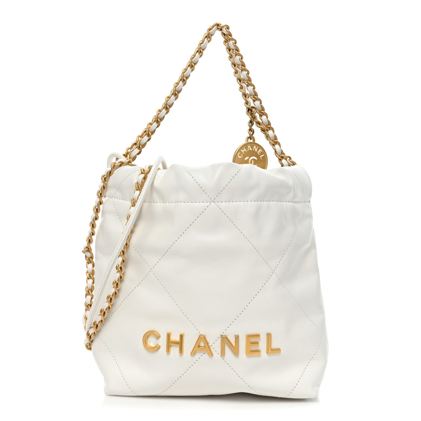 Shiny Calfskin Quilted Mini Chanel 22 White