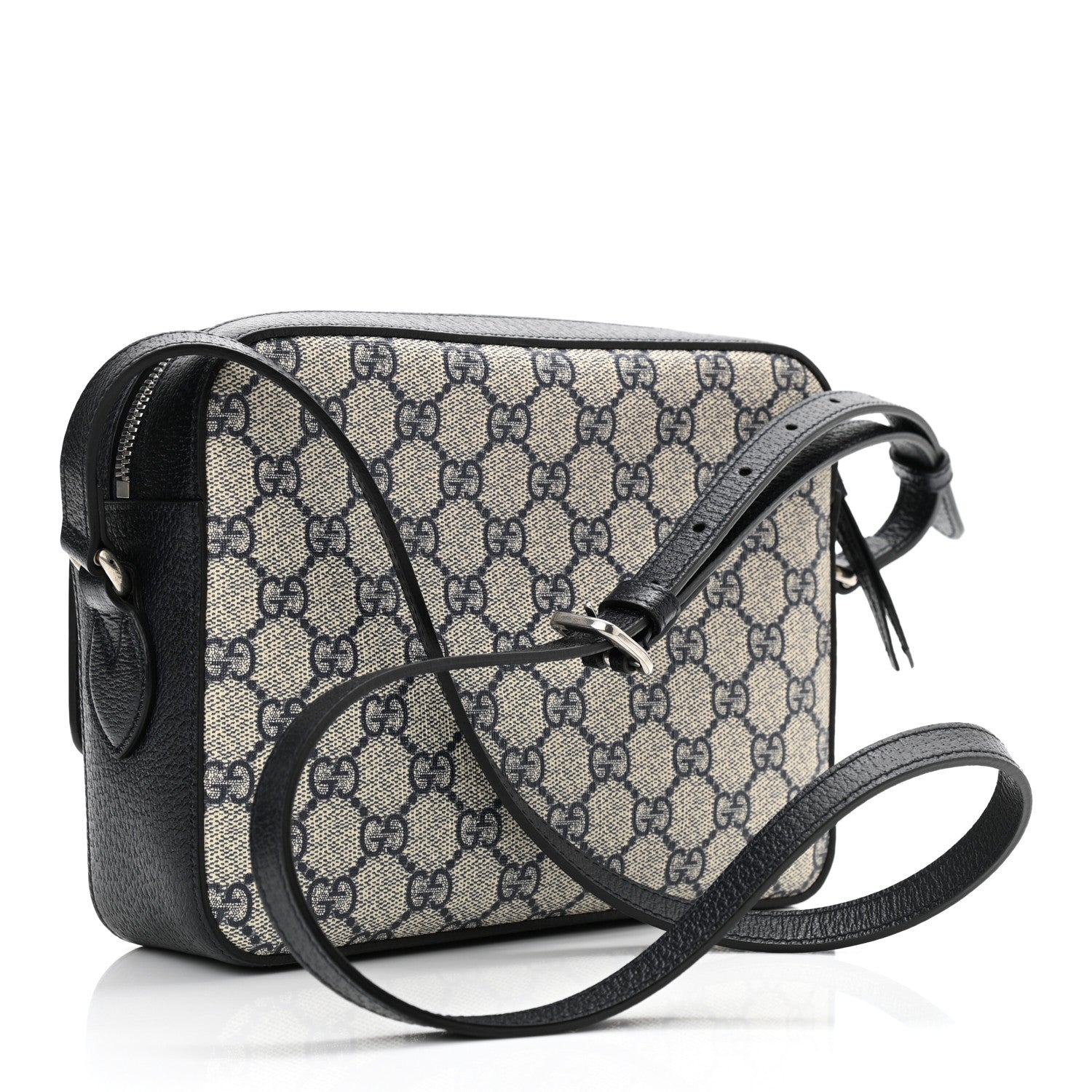 Gucci GG Supreme Monogram Textured Dollar Calfskin Small Horsebit 1955 Shoulder Bag Beige Blue 3 of 10