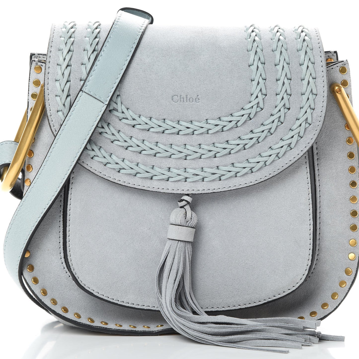 Suede Calfskin Braided Small Hudson Shoulder Bag Fresh Blue