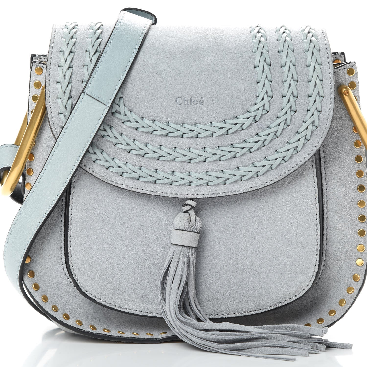 Chloe Suede Calfskin Braided Small Hudson Shoulder Bag Fresh Blue 8 of 12