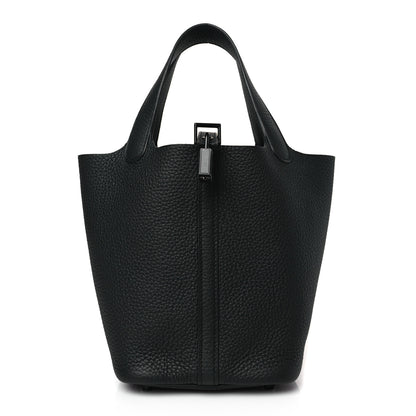 Hermes Taurillon Clemence Monochrome Picotin Lock 18 PM Black 1 of 9