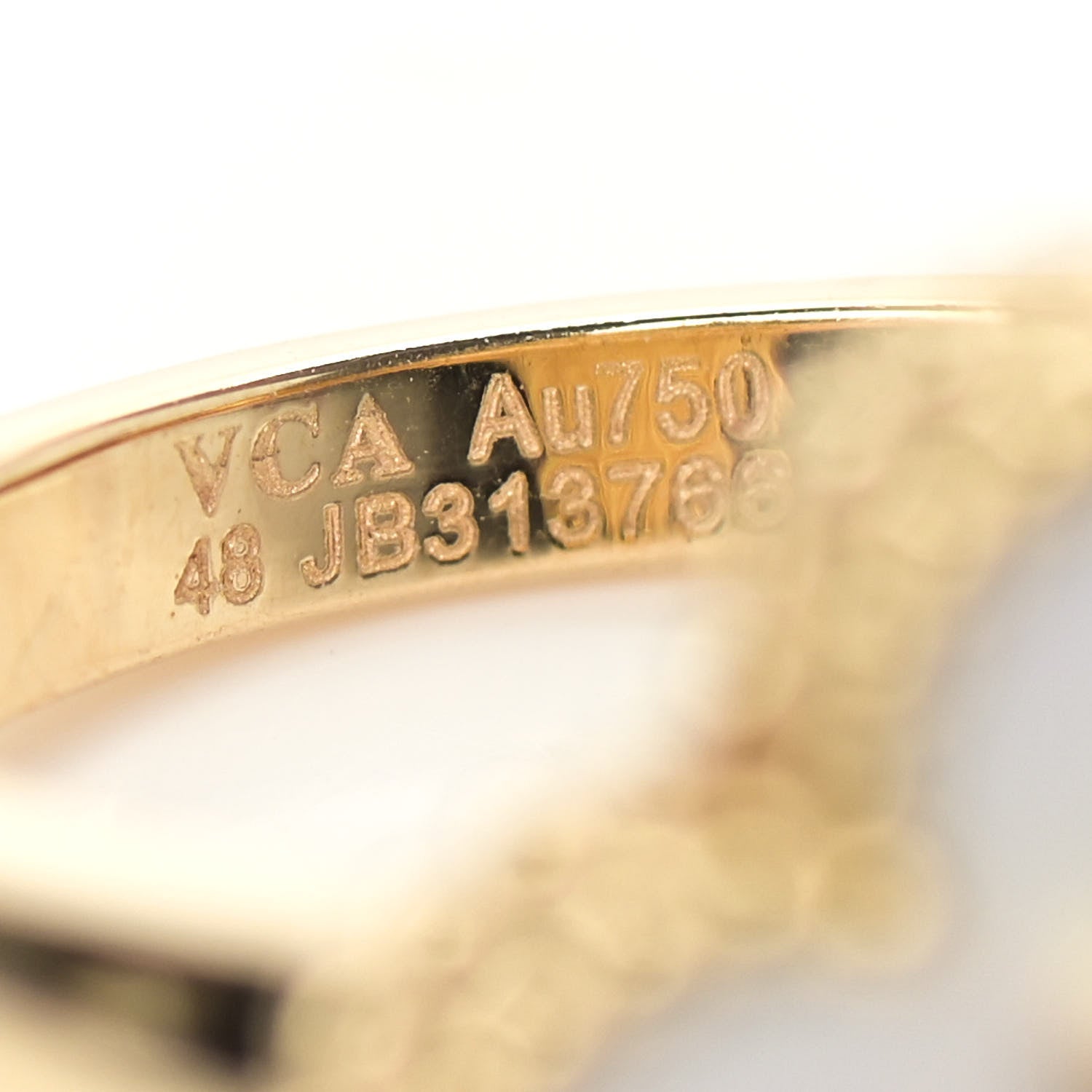 Van Cleef & Arpels 18K Yellow Gold Diamond Mother of Pearl Vintage Alhambra Ring 48 4.5 4 of 6