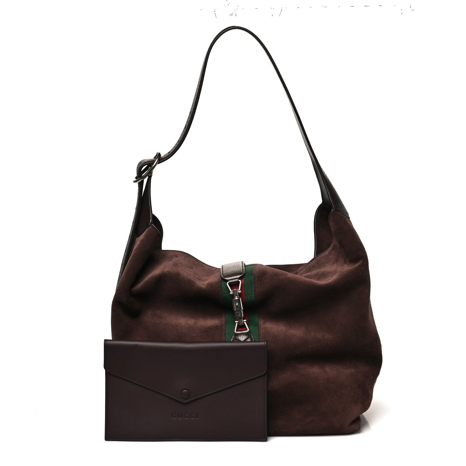Gucci Suede Textured Dollar Calfskin Web Medium Jackie 1961 Crossbody Bag Brown 3 of 9