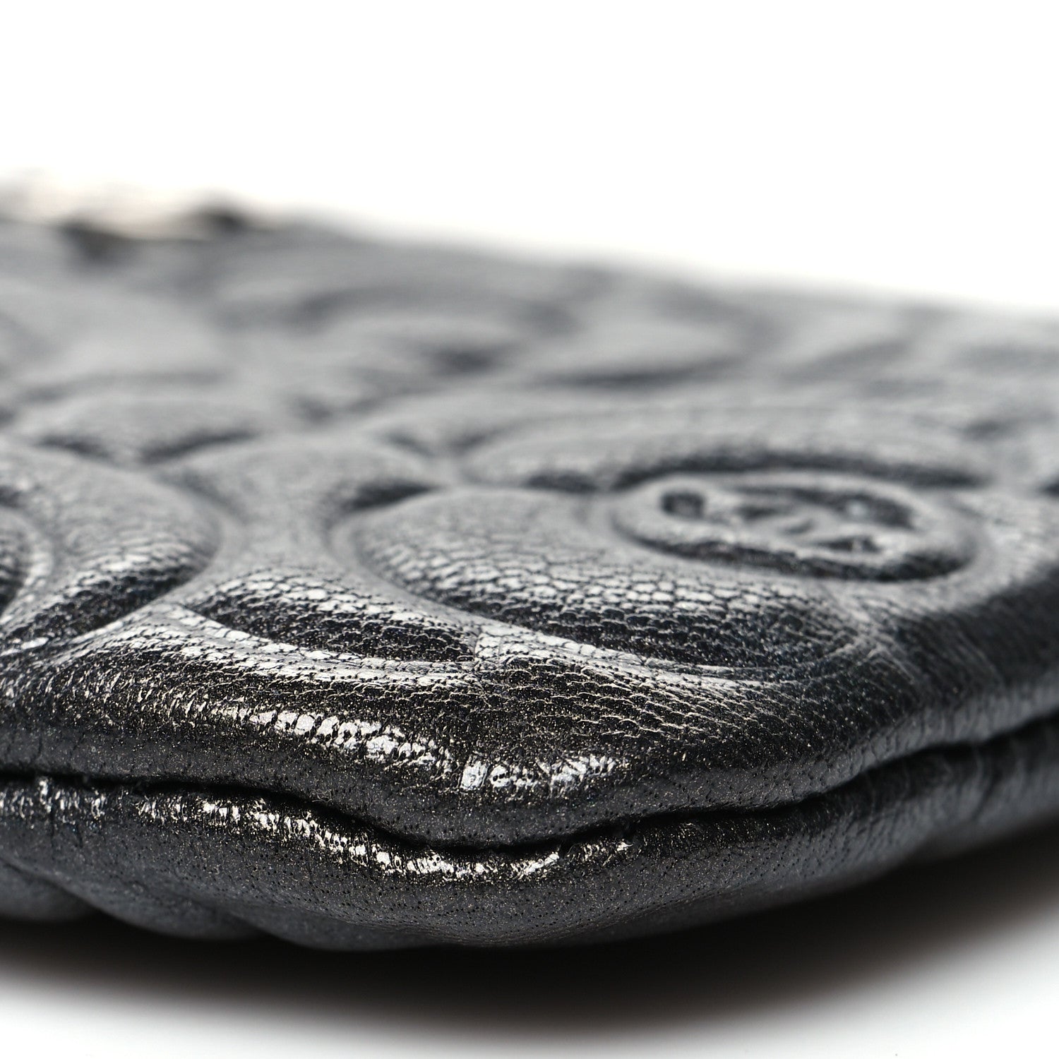 Chanel Goatskin Camellia Embossed Cosmetic Pouch Anthracite 10 of 11