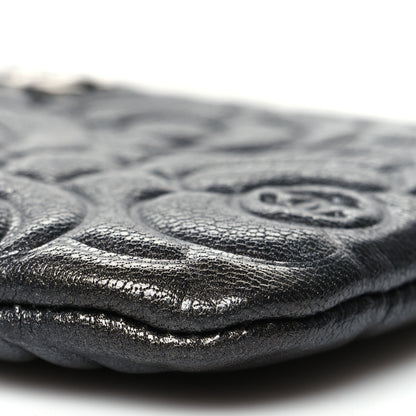Chanel Goatskin Camellia Embossed Cosmetic Pouch Anthracite 10 of 11