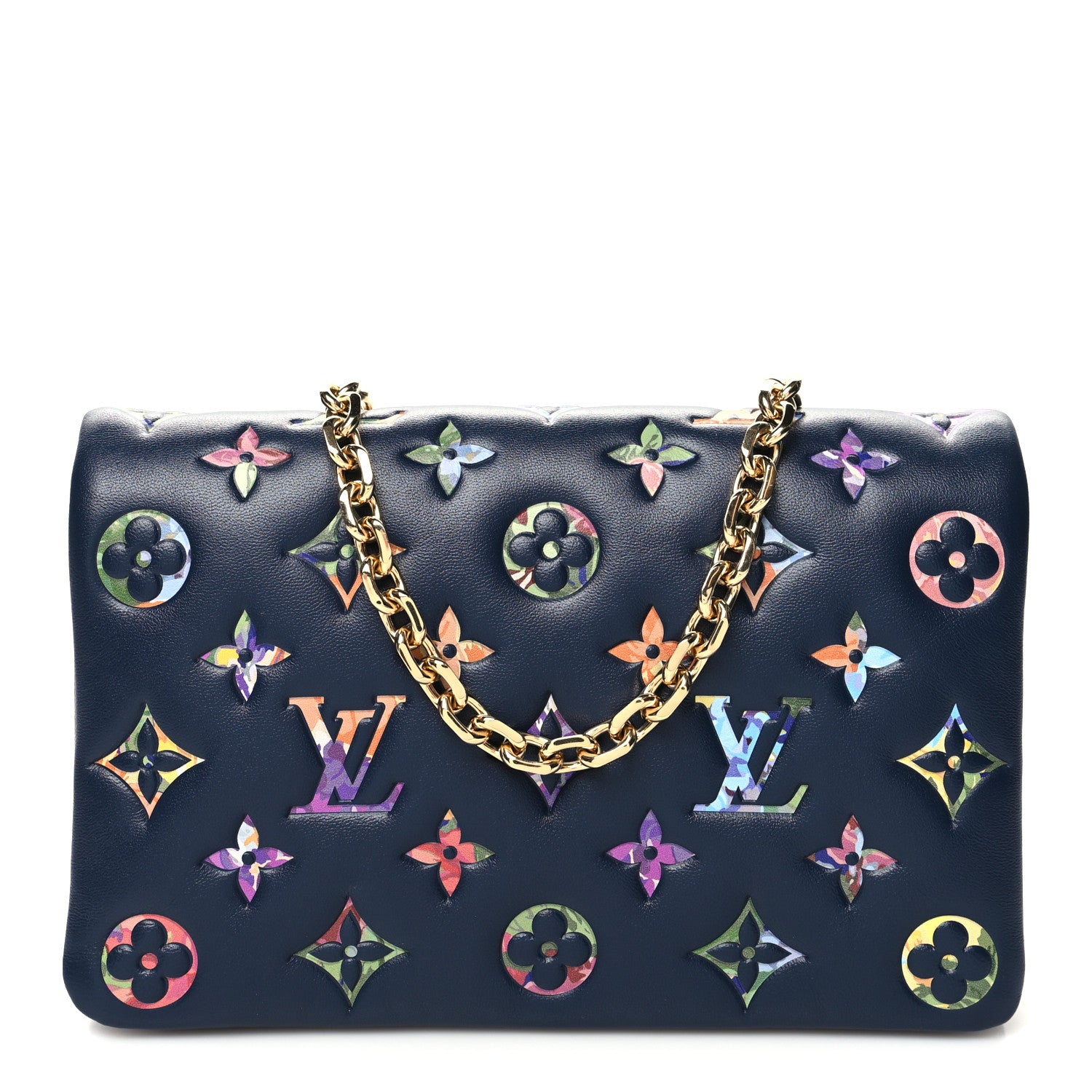 Louis Vuitton Lambskin Embossed Monogram LV Garden Pochette Coussin Navy 1 of 10