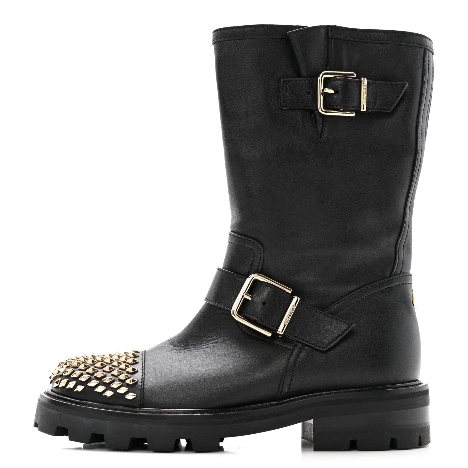 Jimmy Choo Calfskin Studded Biker II Boots 36.5 Black 1 of 10