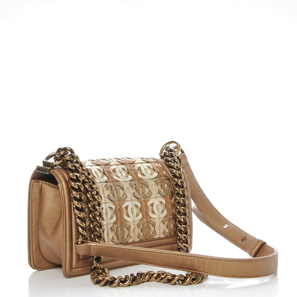 Chanel Metallic Lambskin Small Golden CC Boy Flap Dark Gold 3 of 7