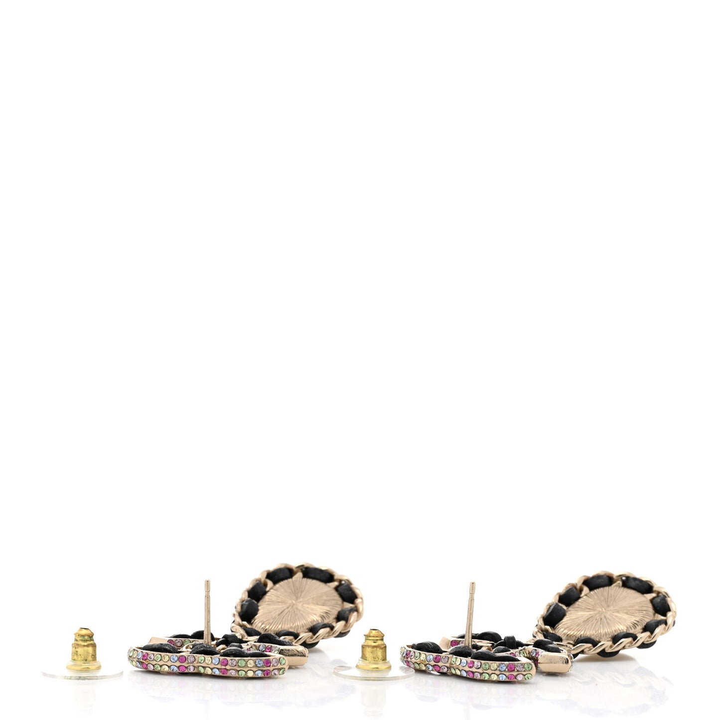 Lambskin Crystal Pearl CC Drop Earrings Gold Pearly White Black Multicolor