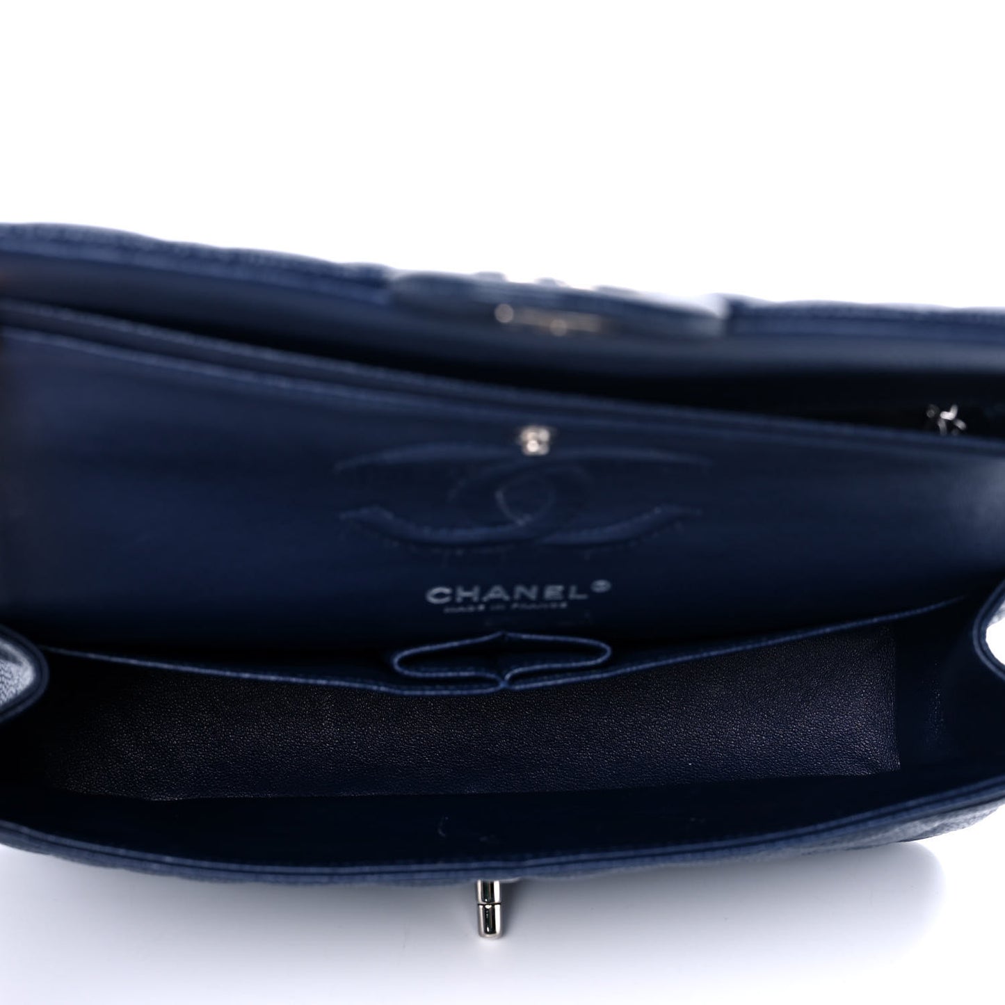 Caviar Quilted Medium Double Flap Navy