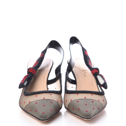 Christian Dior Mesh Plumetis Suede Ribbon J'Adior Slingback 65mm Pumps 35 Black Rouge 2 of 8