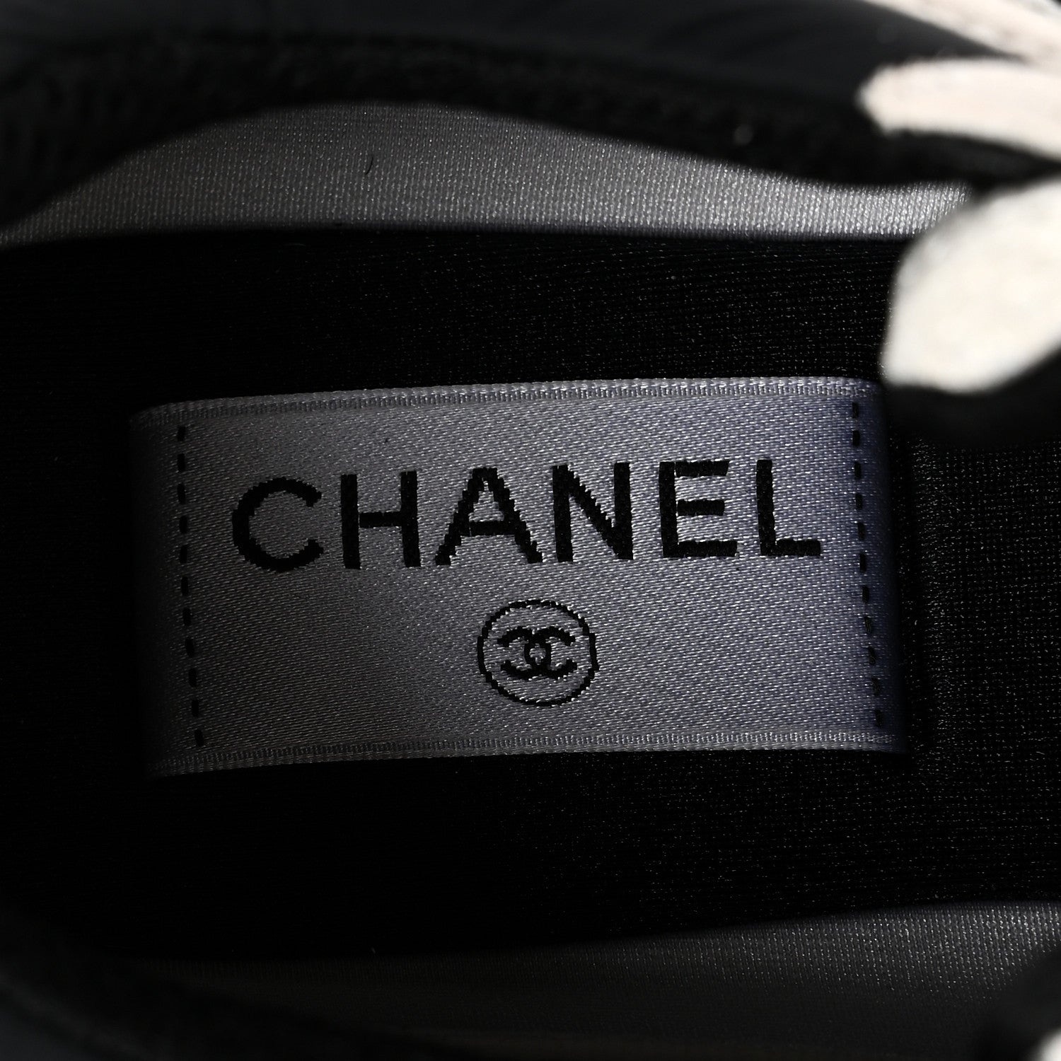 Chanel Mesh Suede Calfskin Grained Calfskin Womens CC Sneakers 38.5 White Black 8 of 9